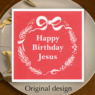 Happy Birthday Jesus   Hand Drawn Bow Christmas Napkin