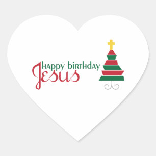 Happy Birthday Jesus Heart Sticker