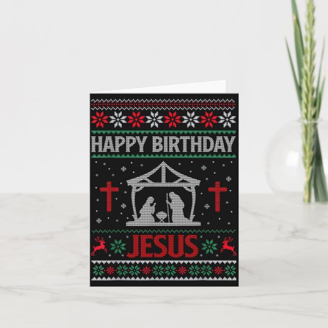 Happy Birthday Jesus Holiday Ugly Christmas Sweate Card (Front)