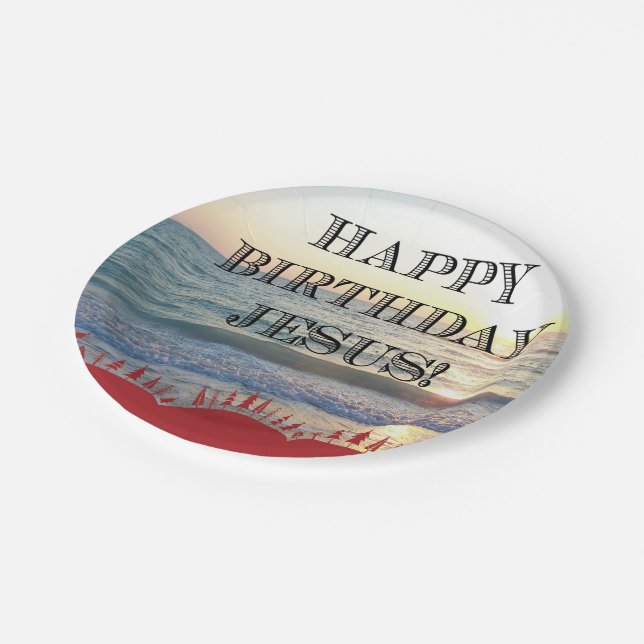 Happy Birthday Jesus Over The Ocean Paper Plate (Angled)