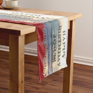 Happy Birthday Jesus Over The Ocean Red Trees Short Table Runner