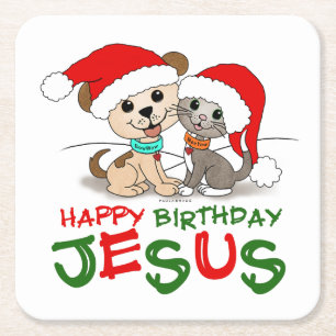 Happy Birthday Jesus Square Paper Coaster
