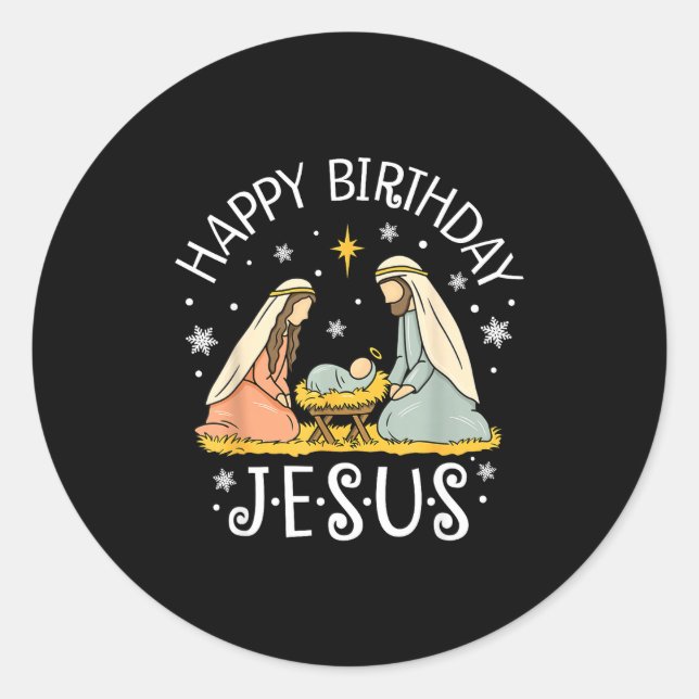 Happy Birthday Jesus Ugly Christmas Sweater Christ Classic Round Sticker (Front)