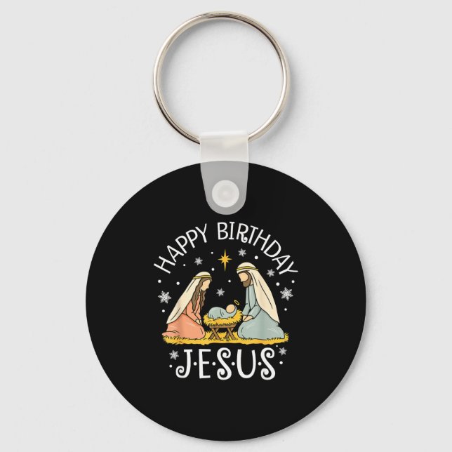 Happy Birthday Jesus Ugly Christmas Sweater Christ Key Ring (Front)