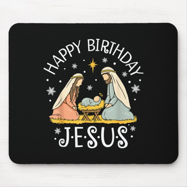 Happy Birthday Jesus Ugly Christmas Sweater Christ Mouse Mat (Front)