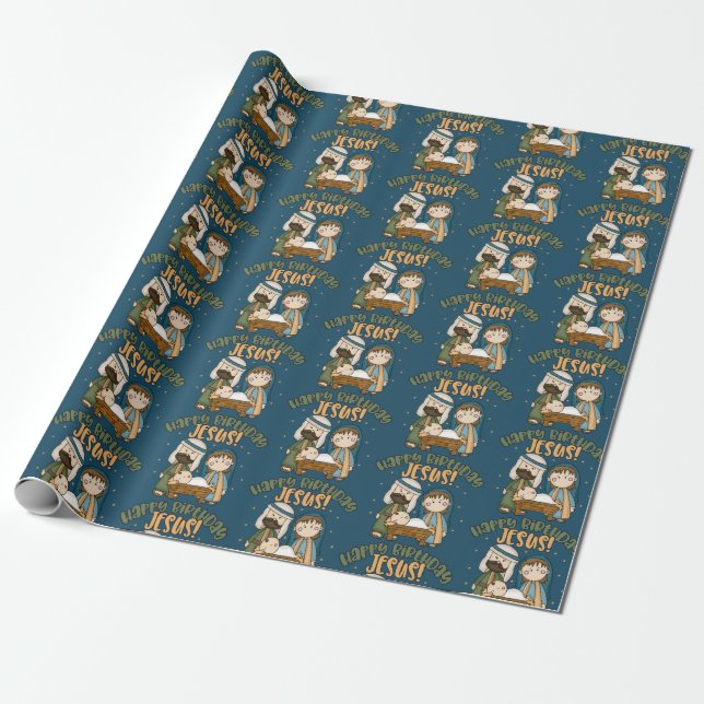 Happy Birthday Jesus Wrapping Paper (Unrolled)