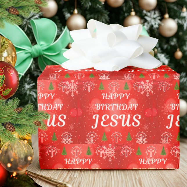 Happy Birthday Jesus Wrapping Paper, Christmas Paper (Jesus wrapping paper. Christian wrapping paper roll. Christian themed Christmas wrapping paper.)
