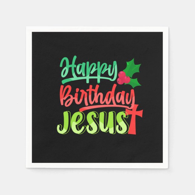 Happy Birthday Jesus Xmas Merry Christmas Gift Napkin (Front)