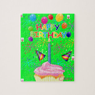 Happy Birthday Jigsaw Puzzle Bright Green