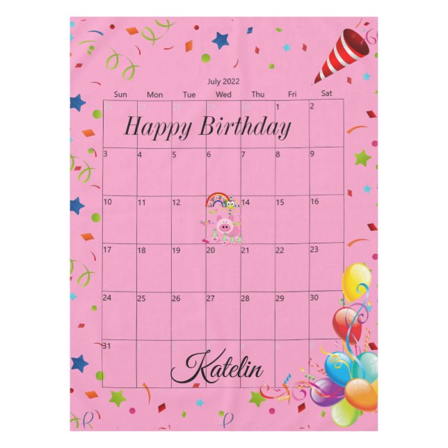 Happy Birthday July 2022 Tablecloth  (Front)