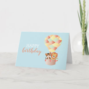 Happy Birthday Jungle Animal Hot Air Balloon Card