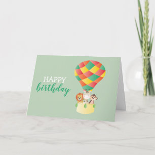 Happy Birthday Jungle Animals Hot Air Balloon Card