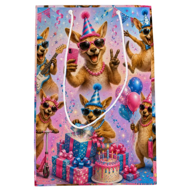 Happy Birthday Kangaroo Design Sheets Medium Gift Bag (Front)