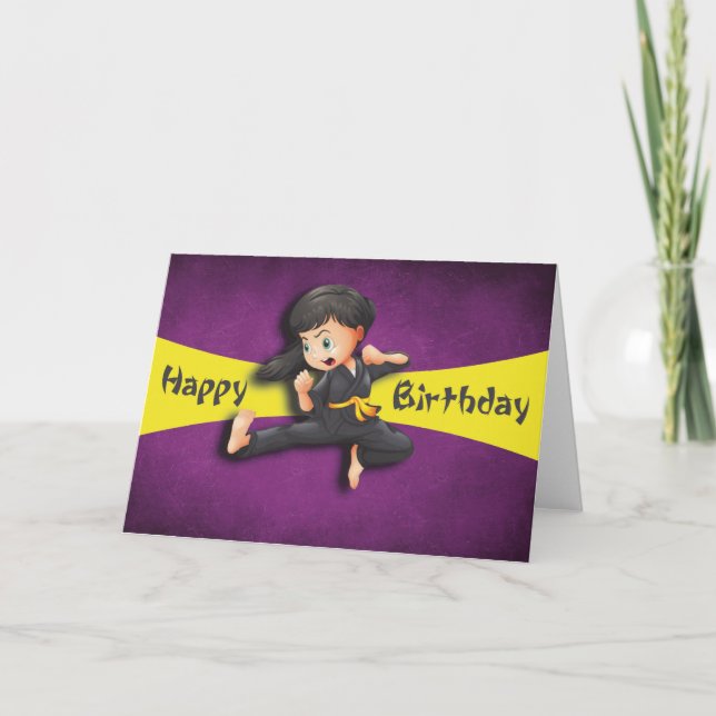 Happy Birthday Karate Kicking Girl Card (Front)