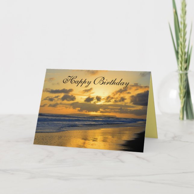 Happy Birthday, Kauai Beach Sunset Card (Front)