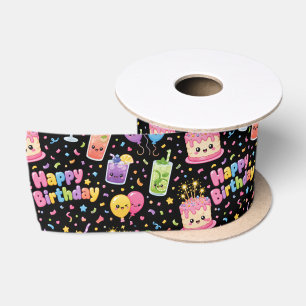 Happy Birthday Kawaii Art Party Satin Ribbon