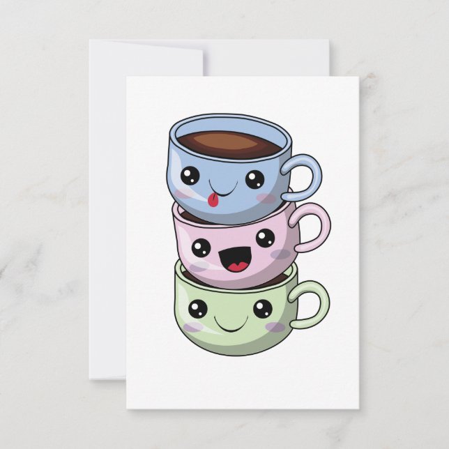 Happy Birthday Kawaii Coffee Cups Thank You Card (Front)