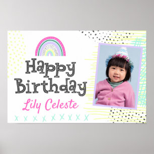 Happy Birthday Kawaii Cute Rainbow Kids Party Sign