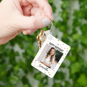 Happy Birthday Keychain, Custom Name & Photo Gift Key Ring