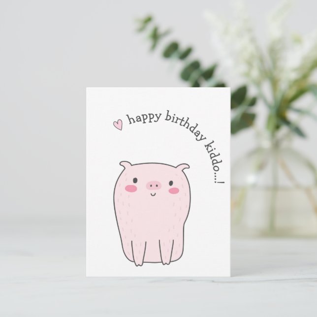 Happy Birthday Kiddo...! Cute Pig Kids Birthday Postcard (Standing Front)