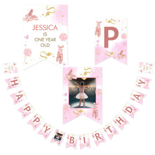 Happy Birthday Kids Ballerina Tutu Cute Pink Bow Bunting