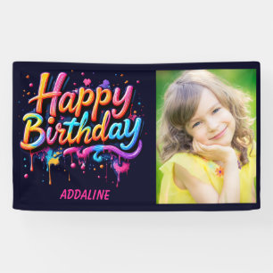 Happy Birthday Kids Black Orange Pink Photo Banner