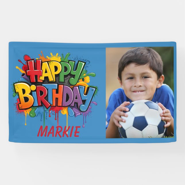 Happy Birthday Kids Blue Yellow Red Photo  Banner (Horizontal)