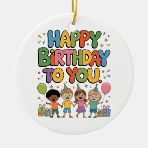 Happy Birthday Kids Ceramic Tree Decoration