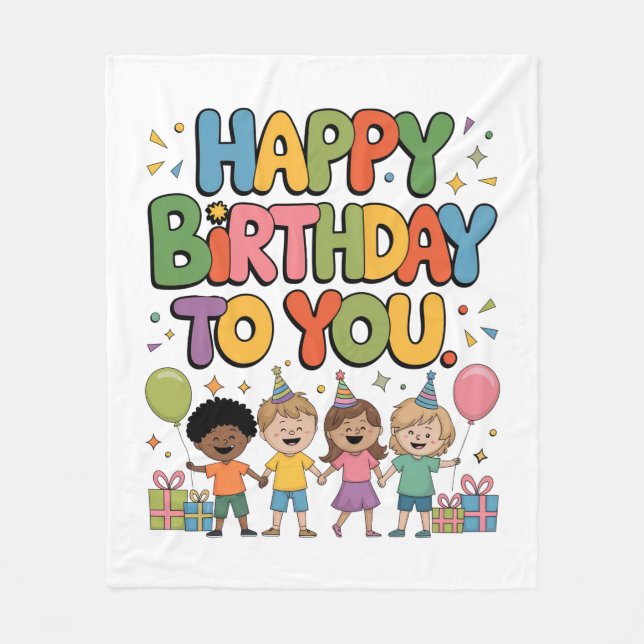 Happy Birthday Kids Fleece Blanket (Front)