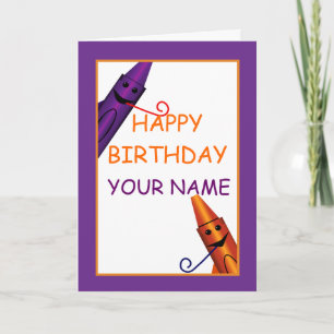 Happy Birthday Kids Name Crayon Design Greeting Card