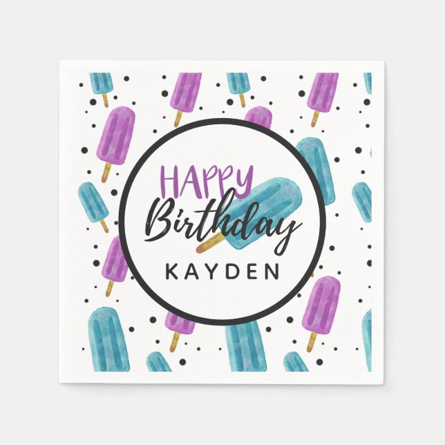 Happy Birthday Kid's Summer Ice Pop Party Cake Napkin (Front)