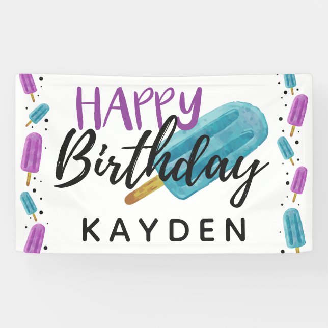 HAPPY BIRTHDAY Kid's Summer Ice Pop Party Decor Banner (Horizontal)