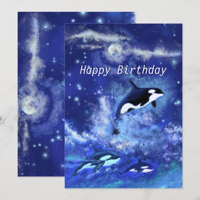 Happy Birthday - Killer Whales on Full Moon - (Front/Back)