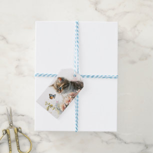 Happy Birthday Kitten In Garden Gift Tags