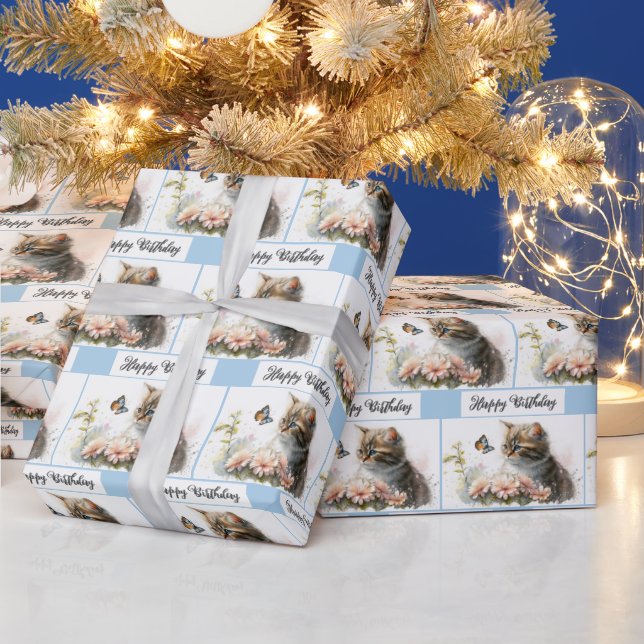 Happy Birthday Kitten In Garden Wrapping Paper (Holidays)