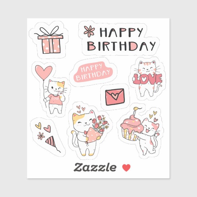 Happy Birthday Kitty cat Sticker sheet (Sheet)