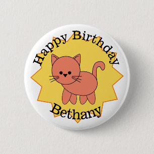 Happy Birthday Kitty Personalised 6 Cm Round Badge