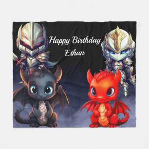 Happy Birthday knights and dragons Fleece Blanket