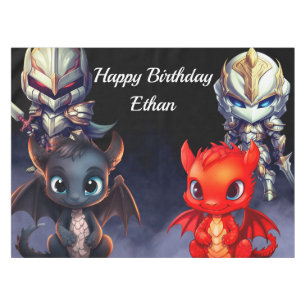 Happy Birthday knights and dragons Tablecloth