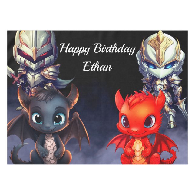Happy Birthday knights and dragons  Tablecloth (Front (Horizontal))