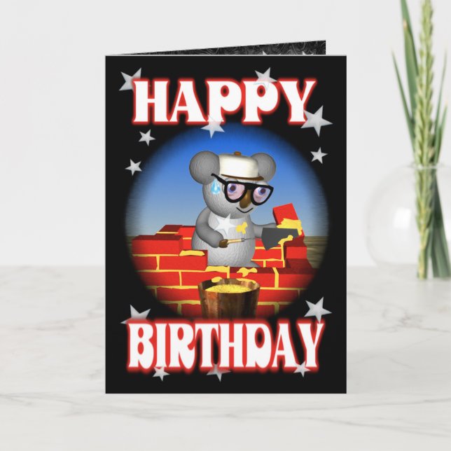 Happy Birthday Koala Bricklayer Greeting Card (Front)