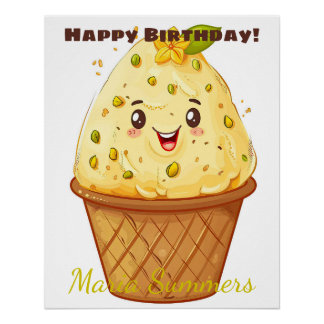 Happy Birthday Kulfi Ice-cream Kawaii Cartoon  Poster