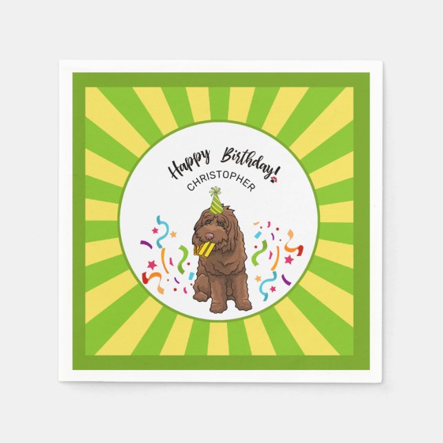 Happy Birthday Labradoodle Custom Party Napkin (Front)