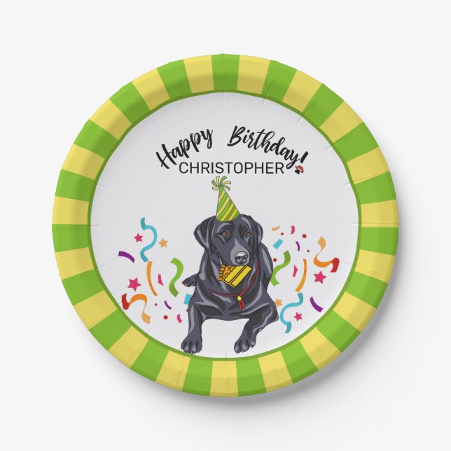 Happy Birthday Labrador Retriever  Dog Party Paper Plate (Front)