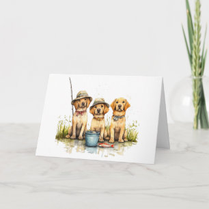 Happy Birthday Labrador Retriever Dogs Fishing Card