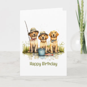 Happy Birthday Labrador Retriever Dogs Fishing Card