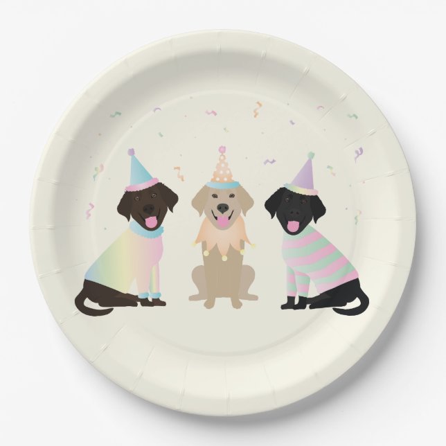 Happy Birthday Labrador Retriever Dogs Paper Plate (Front)