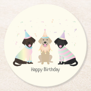 Happy Birthday Labrador Retriever Dogs Round Paper Coaster