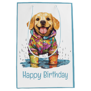 Happy Birthday Labrador Retriever Rain Puddle Medium Gift Bag