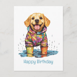 Happy Birthday Labrador Retriever Rain Puddle Postcard